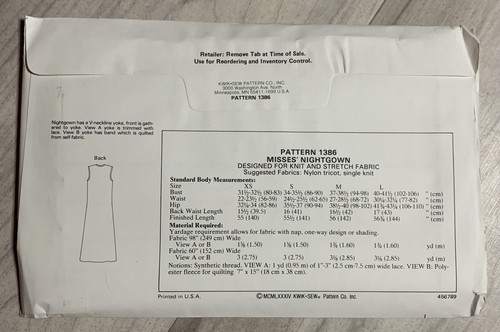 Kwik Sew Vintage Muster 1386 Misses Nachthemd Gr. XS-S-M-L Neu Versiegelt - Bild 2 von 2