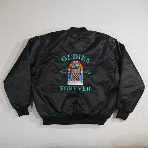Vtg Bomber Jacket Coat Game Sportswear Black Satin Made in USA XL Oldies Forever - Picture 14 of 18