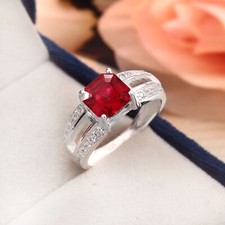 Flawless Blood Red Ruby Asscher Cut Gemstone 925 Sterling Silver Ring 9x9 MM