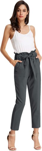 GRACE KARIN Women's Cropped Paper Bag Waist Pants w/ Pockets Gray Sz Small NWT - Imagen 4 de 6