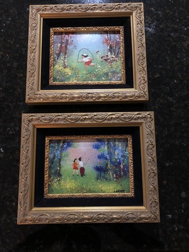 2 Louis Cardin Enamel On Copper 5 x 7 Signed Framed
