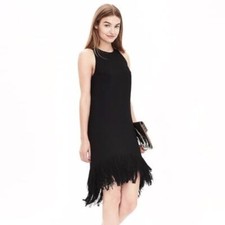 Banana Republic Black Sleeveless Fringe Hem Hi-Lo Cocktail/Party Dress