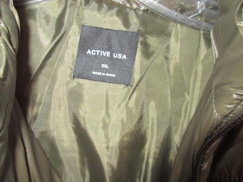 Active USA Women's Olive Puffer Full Zip Mid Bubble Jacket w/ High Neck 2XL *NEW - Picture 3 of 7