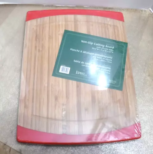 New Non-Slip Double Sided Natural Bamboo Cutting Board w/Sillicone Sides