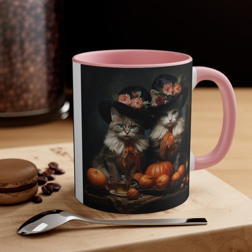 Colorful Accent Coffee Mug 11oz Happy Halloween Cat Kitty Brother Pumpkin Rose - Picture 18 of 21