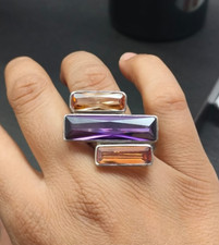 Statement Ring 925 Sterling Silver RECTANGLE Quartz Jewelry XMAS Gift For Lady