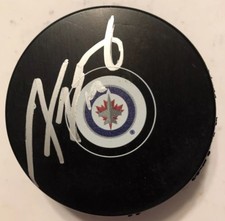 ADAM LOWRY SIGNED WINNIPEG JETS PUCK AUTOGRAPH