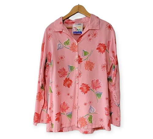 Fresh Produce Women's Pink Long Sleeve Button Front Tencel Flower Shirt Size L