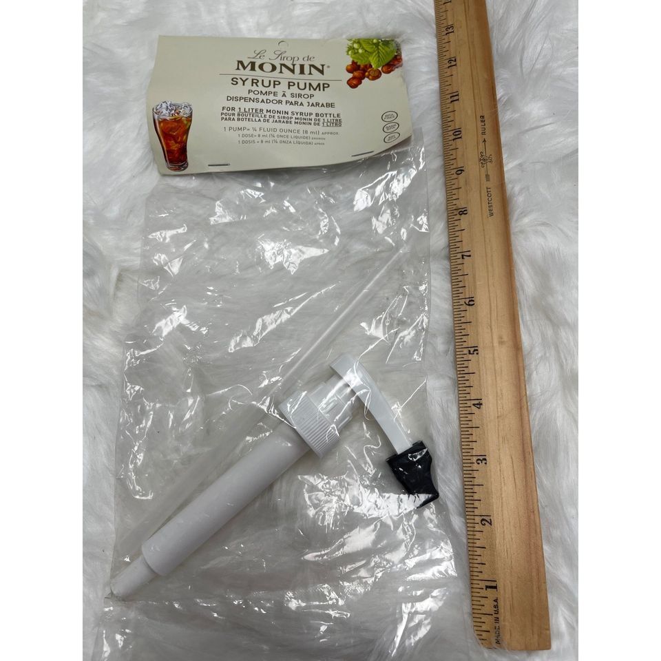 Monin .25 oz (1/4 oz) Flavoring Syrup Pump for 750mL Glass Bottles, White