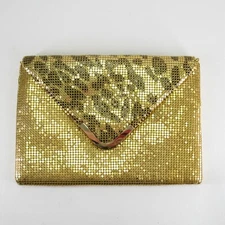 Vintage Magid Handbag Gold Leopard Mesh Clutch Handbag Shoulder Lined Envelope
