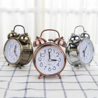 Metal Twin Bell Alarm Clock Vintage Retro Loud Clocks Desk Bedside