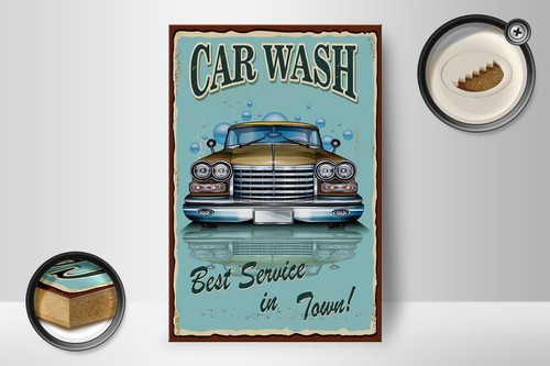 Holzschild Retro 12x18 cm Car Wash best service in town Deko Schild wooden sign - Bild 2 von 5