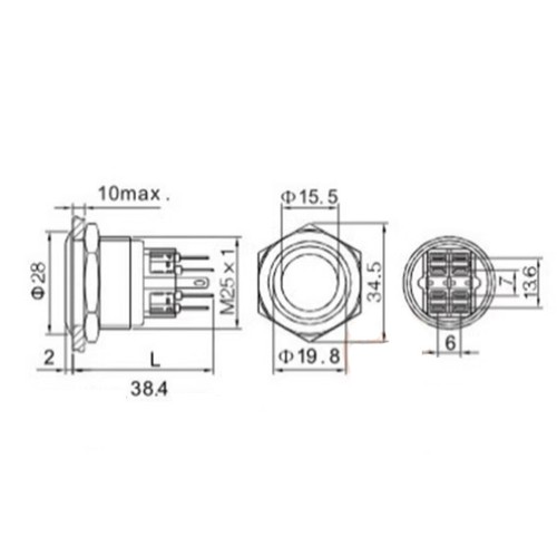 AC/DC 9V-24V AC/DC 220V ON/OFF Metal Button Switch LED 25mm Momentary 250V 5A - Picture 2 of 6