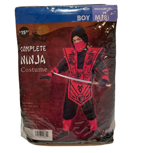 Red Ninja Costume Cosplay Boys Medium (8-10) New Fun World New In Packaging - Picture 2 of 6