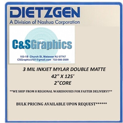 1 ROLL 42'' x 125'  3 mil Double Matte Inkjet Mylar Plotter Film 2'' CORE