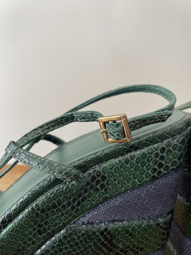 Tory Burch Snakeskin Platform Wedge Shoes Heels Green Blue Women’s Sz 7.5 - Picture 5 of 10