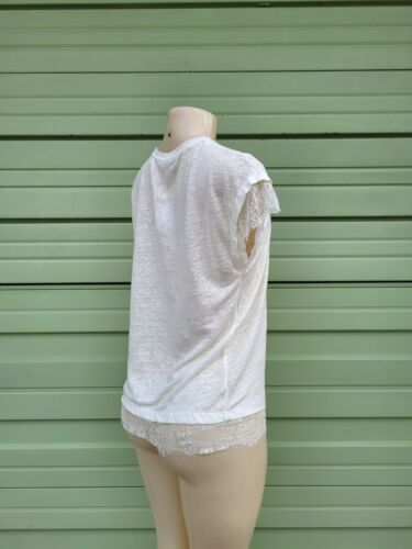 NEW ZARA WOMAN IVORY lace linen t-shirt Short Sleeve round neck Size S #6533B - Picture 6 of 9