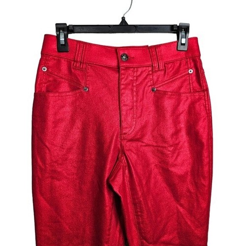 INC Denim Damen glänzend rot Denim Stretchhose dünn hoch mit Etikett Größe 4/27 - Bild 2 von 12