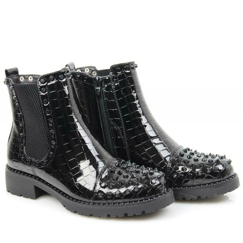 WOMEN SPIKES PUNK GOTH BIKER CHUNKY PLATFORM STUDDED CHELSEA ANKLE BOOTS - Picture 2 of 16