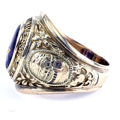 Anello uomo classe oro giallo 10 carati NEW YORK UNIVERSITY misura 10 sigillo massonico WSC - Foto 5 di 8