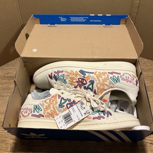 adidas Men's Stan Smith Pride Shoes Cream White Embroidered GX6394  NEW!  Sz 11 - Picture 8 of 10
