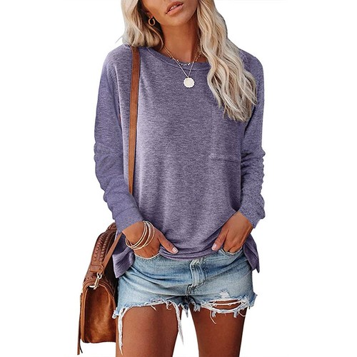 Womens Ladies Split Long Sleeve Pullover Casual Loose Tee Shirts Tops Blouse UK - Picture 5 of 38