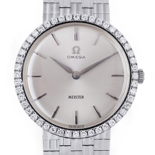 Omega 1960's Watch Double Signed by Meister | Diamond Bezel | 18k White Gold | 1 - Picture 2 of 8