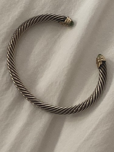 David Yurman Sterling Silver /18K Gold /Peridot 5mm Cable Cuff Bangle Bracelet - Picture 11 of 12