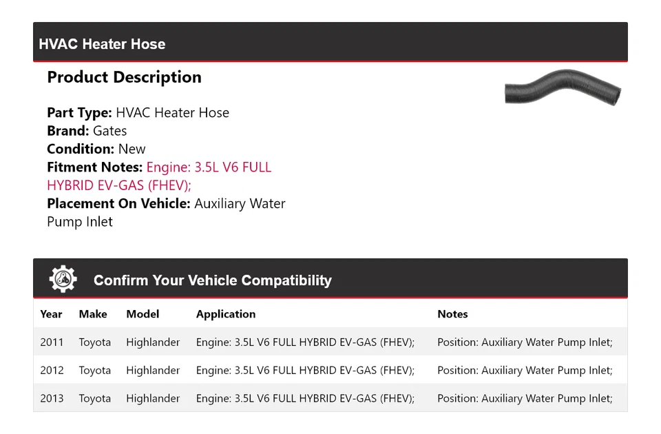 Puertas de manguera de calefacción de climatización 2012 para Toyota Highlander 2011-2013 Foto 2 de 4