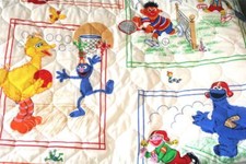 VINTAGE Bright Colorful SESAME STREET Sports Quilted TWIN Bedspread UNUSED
