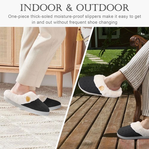 Womens Fuzzy Fluffy Faux Fur Slip On Winter Slippers Memory Foam House Shoes - Picture 25 of 51