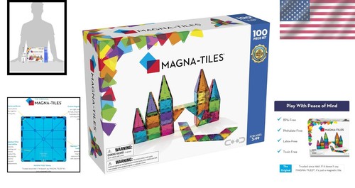 Vibrant 100-Piece Magnetic Tiles - Ideal Starter Set for Families & Classrooms - Picture 2 of 11