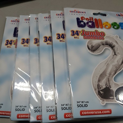 LOT OF 6 XL 34" Jumbo Number 2 Silver Foil Balloon Party Decorations NEW - Picture 2 of 3