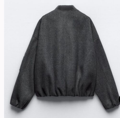 ZARA Damen Bomberjacke mit Taschenärmeln locker wollähnlich Relaxed grau Gr. S - Bild 2 von 3