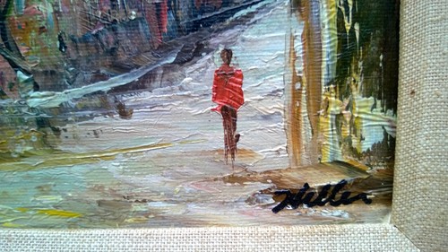 VINTAGE IMPRESSIONIST EARLY WINTER STREET CITYSCAPE ORIGINAL OIL PAINTING SIGNED - Picture 3 of 6