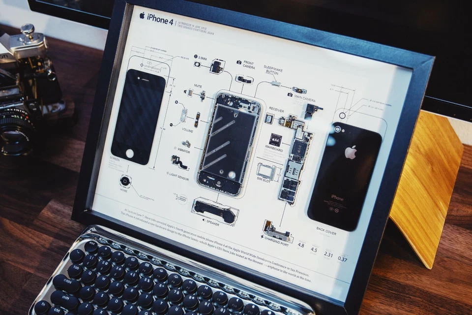 Disassembled iPhone 4 Teardown With Frame, Deconstructed iPhone Art Disassembly - Image 3 of 4