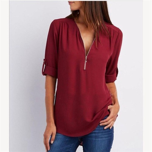 Camicia donna scollo a V blusa ampia manica lunga donna chiffon top casual nuova - Foto 22 di 41