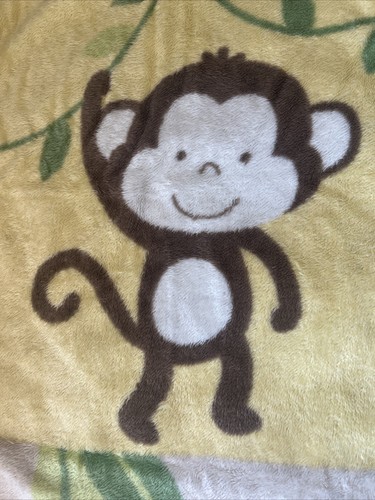 EUC Tiddliwinks Fleece Baby Blanket Monkey Giraffe Lion Brown Yellow Tan 36”x43” - Picture 5 of 6
