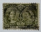 Canada #65 1897 $5 olive green Jubilee issue, Used/roller cancelled; $800 Ucv