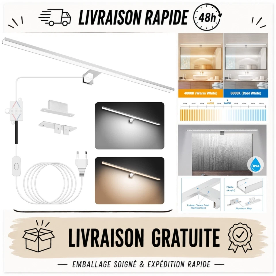 Applique murale LED salle de bain 80 cm NIORSUN 18 W IP44 2000 lm - Photo 1/4