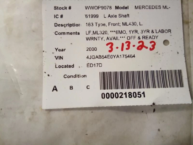 Eje conductor eje 163 tipo delantero ML500 compatible con 98-05 MERCEDES CLASE ML 571835 Foto 4 de 4