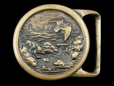 SJ01175 VINTAGE 1975 **SEASCAPE I** TECH-ETHER GUILD ART SOLID BRASS BELT BUCKLE