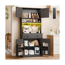Korfile 71" Tall Kitchen Pantry Storage Cabinet with Power Outlet LED Light...
