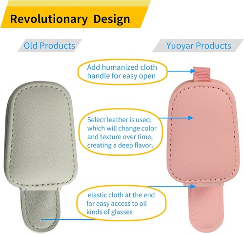 2er Pack Magnet Leder Sonnenbrillen Halter für Auto Visier mit Kartenclip Rosa - Bild 2 von 4