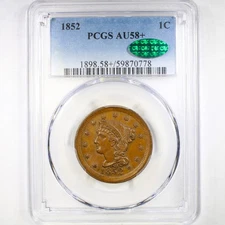 1852 1C PCGS/CAC AU58+BN Everyman Set - Braided Hair Cent