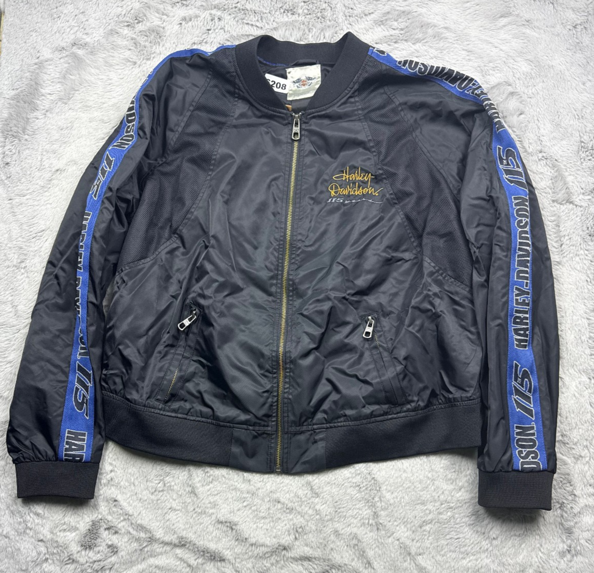 Harley Davidson Jacket Womans 1W Black Blue Bomber 115 years