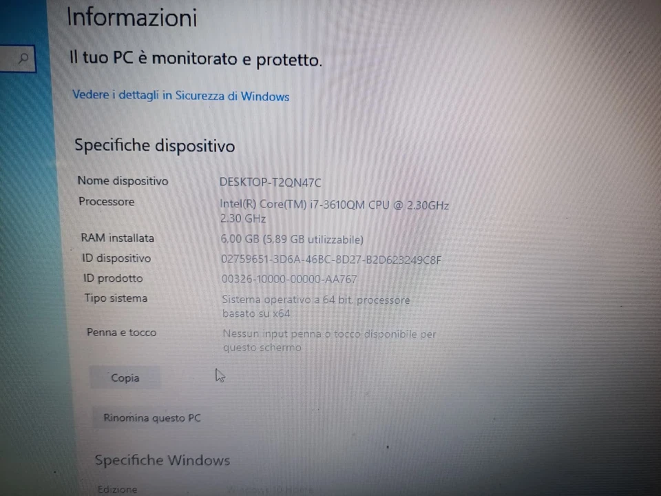 NOTEBOOK 15,6" olivetti olibook p75 cpu i7 3610QM ram 6 gb ssd 250 gb Win 10 - Immagine 3 di 3