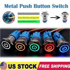 2PC Latching Push Button Power Switch 16mm 12V LED ON OFF Waterproof Stainless