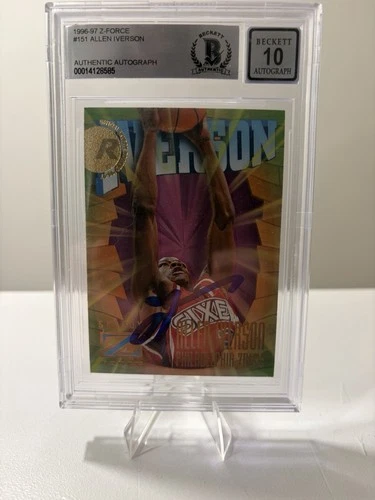 Allen Iverson Auto Signed 1996-97 Skybox Z Force RC 151 76ers Auto GM 10 Beckett
