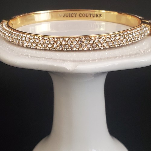 Juicy Couture Hinged Bangle Pave Crystals Gold Plated Setting Bling Dressy - Picture 1 of 11